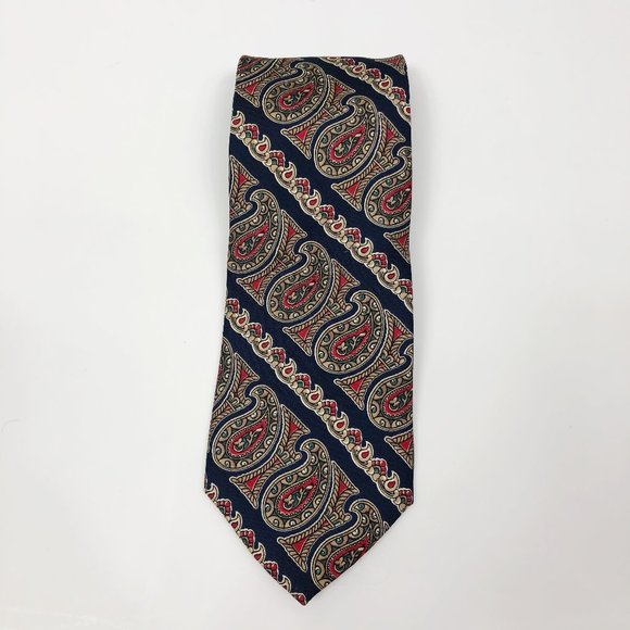 Christian Dior Navy Blue Paisley Print Silk Tie